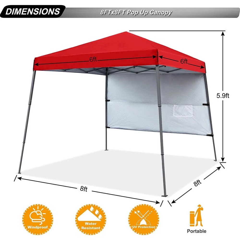 ABCCANOPY Outdoor 8x8 ft Pop-Up Canopy with Sun Wall, Bag, Stakes and Ropes, Red - Image 4