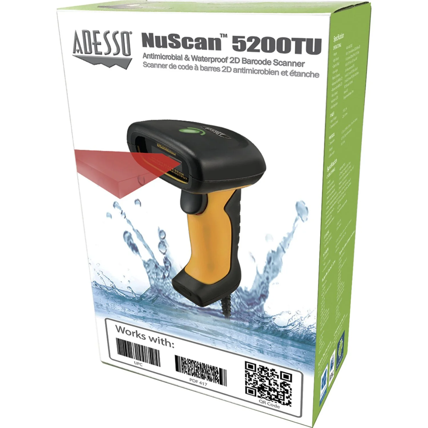 Adesso NuScan 5200TU Antimicrobial & Waterproof 2D Barcode Scanner - Image 9