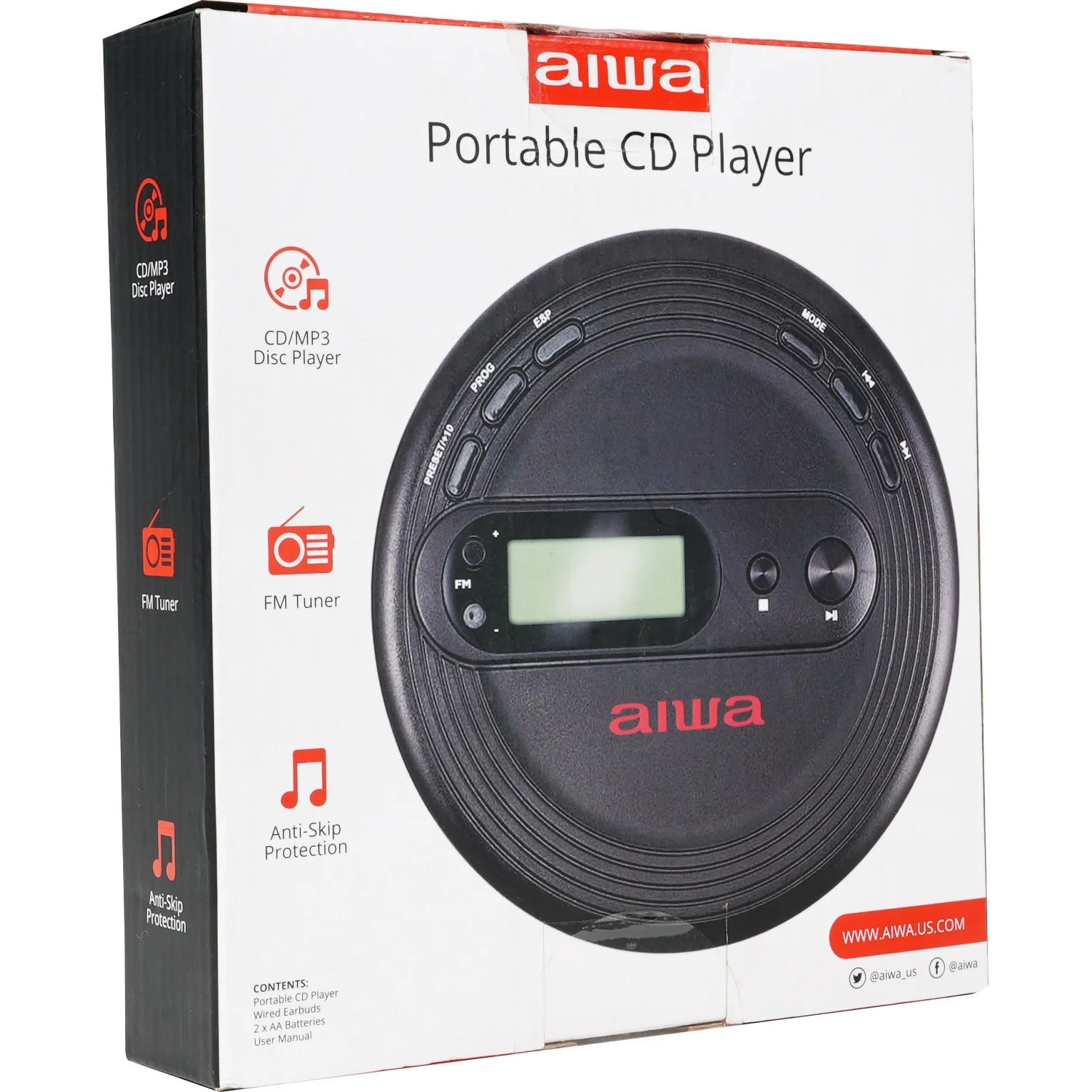 Aiwa Personal Portable CD/MP3 Player with FM Tuner, 3.5mm Earbuds, 2 AA Batteries - Image 9