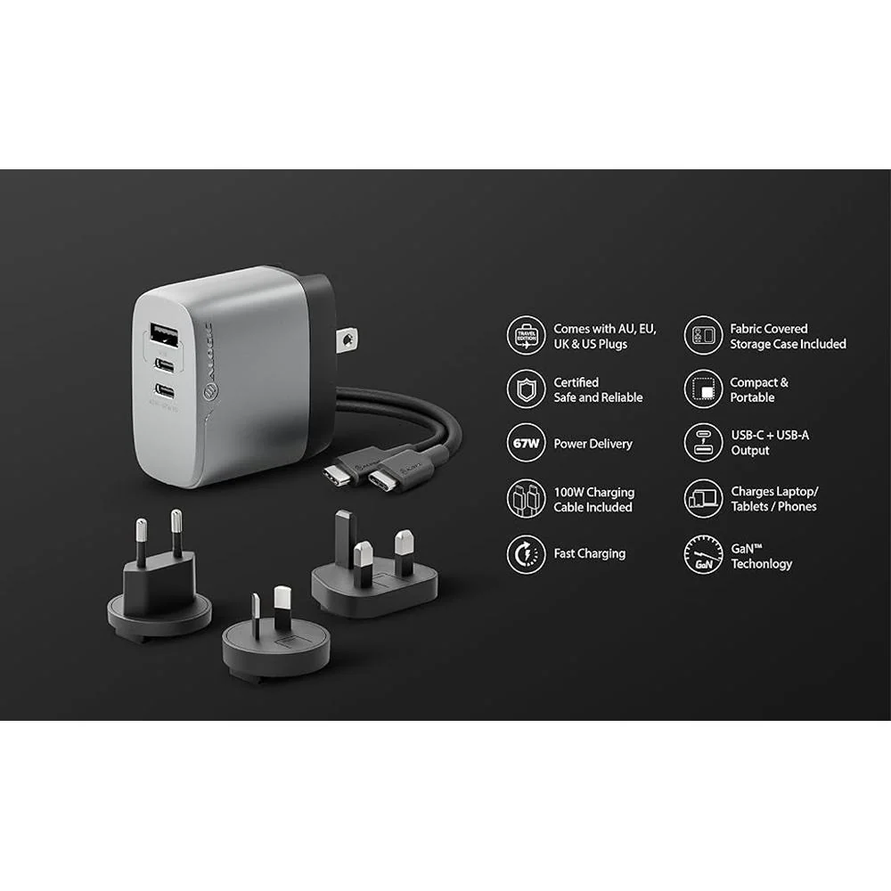 ALOGIC 3 Port 67W Rapid Power Multi-Country GaN Charger in Gray - WCM3X67-SGR - Image 12