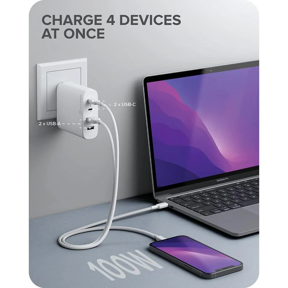 ALOGIC 4 Port 100W GaN Charger in White - WCG4X100-US - Image 2