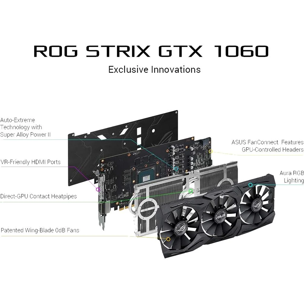 ASUS - VGA NVIDIA GEFORCE GTX 1060 6GB ROG STRIX OC EDITION VR READY HDMI 2.0 DP - Image 2