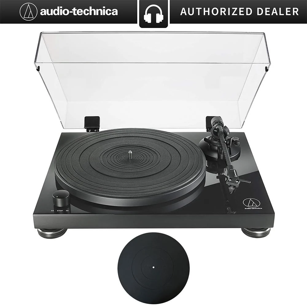 Audio-Technica AT-LPW50PB Fully Manual Belt-Drive Turntable w/ 12" Rubber Mat Bundle