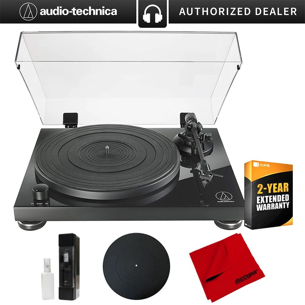 Audio-Technica AT-LPW50PB Fully Manual Belt-Drive Turntable w/ 2Yr Warranty Bundle