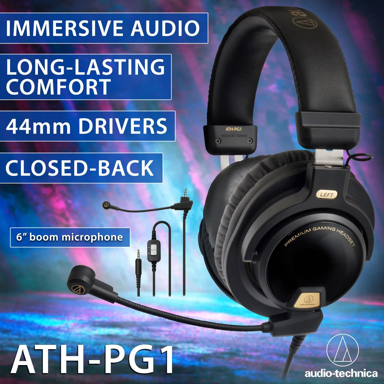 Audio-Technica Closed-Back Premium Gaming Headset with 6-inch Boom Microphone (ATH-PG1) - Image 2