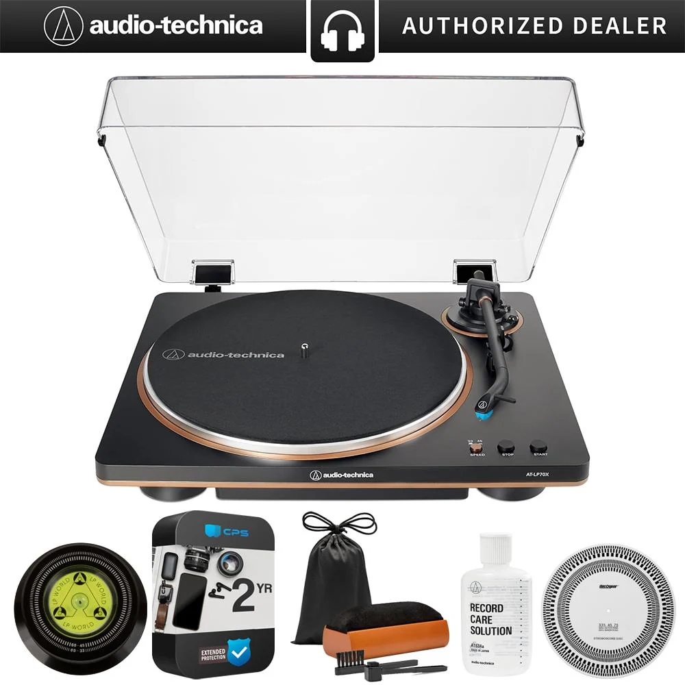 Audio-Technica Fully Automatic Belt-Drive Turntable, Black/Bronze + 2 Year Warranty Pack