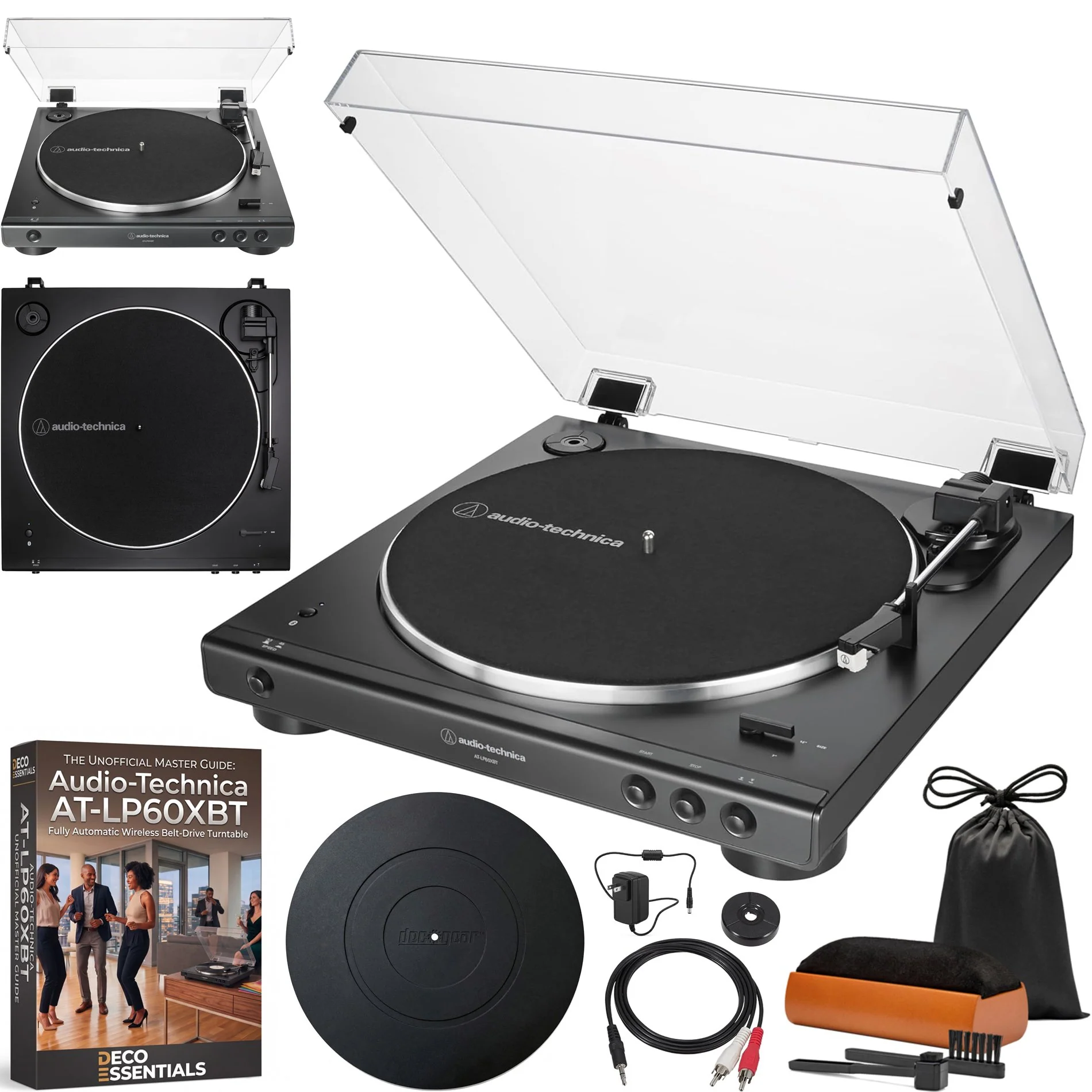 Audio-Technica Fully Automatic Bluetooth Stereo Turntable w/ Deco Gear Turntable Guide