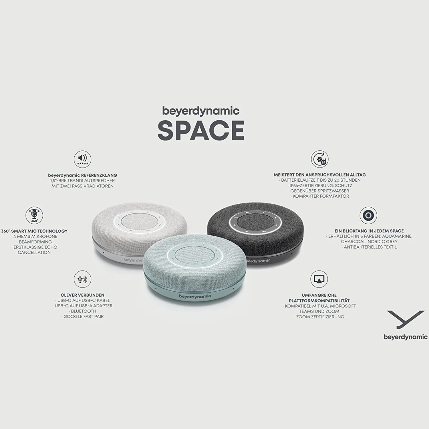 BeyerDynamic SPACE Wireless Bluetooth Personal Speakerphone, Aqua Marine - Image 3