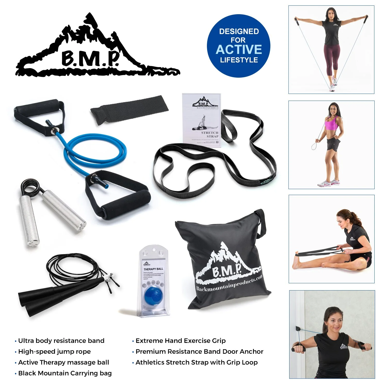 Black Mountain Home Gym 7-Piece Fitness Kit Resistance Training, Stretching Set, Grip Enhancers - Image 2