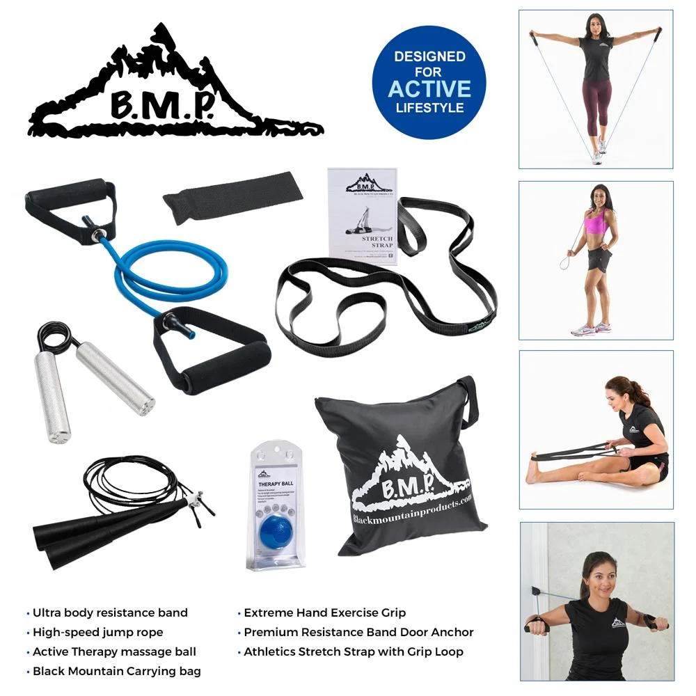 Black Mountain Home Gym 7-Piece Fitness Kit Resistance Training, Stretching Set, Grip Enhancers - Image 3