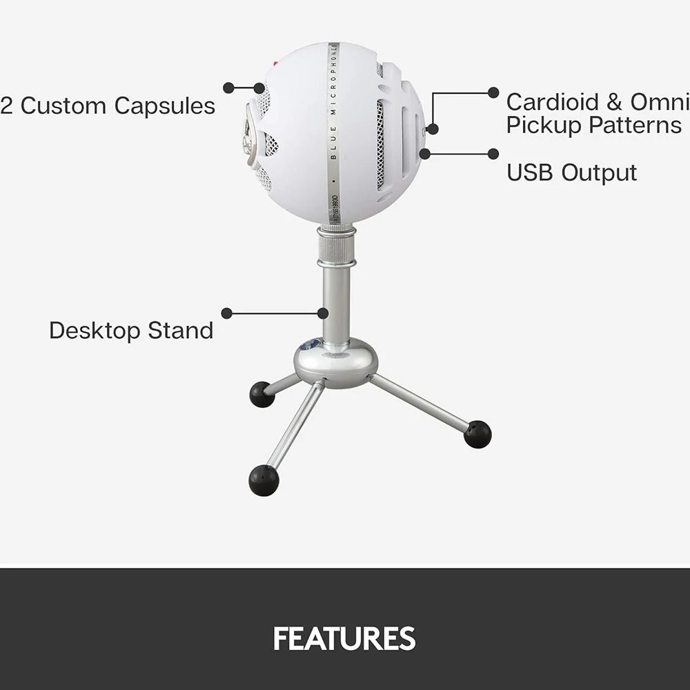 Blue Microphones Snowball USB Condenser Microphone, White (988-000073) - Image 5