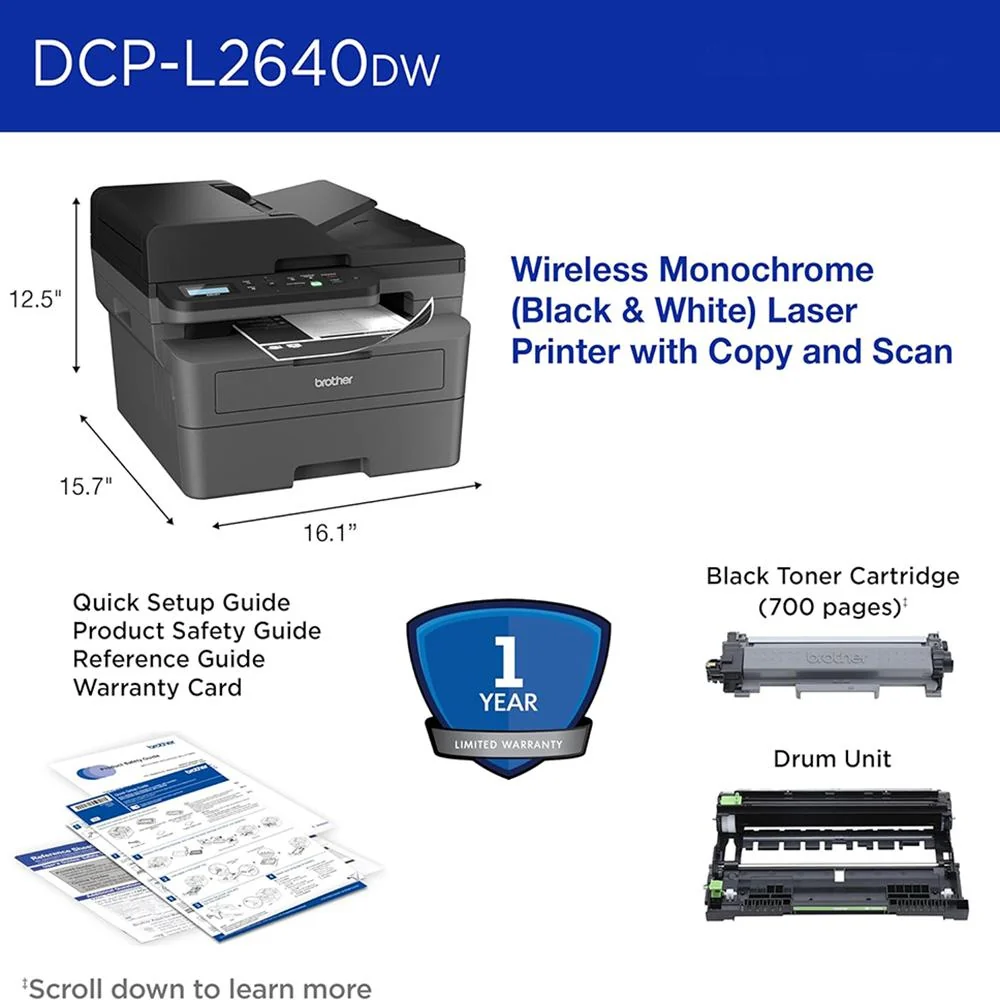 Brother Wireless Monochrome Multi-Function Laser Printer with Toner Twin Pack - Image 8