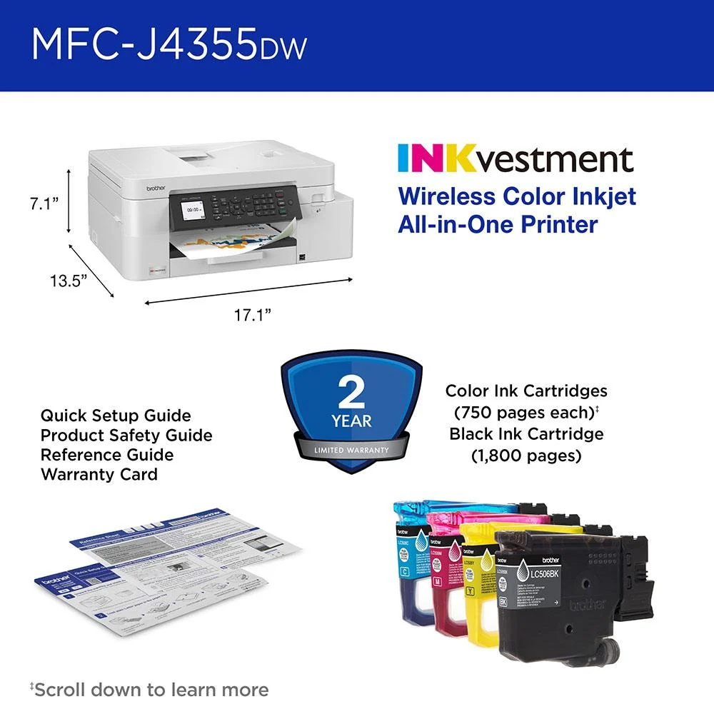 Brother INKvestment MFC-J4355DW All-in-One Printer with 26-Month Plan, HDMI & USB Cables - Image 5