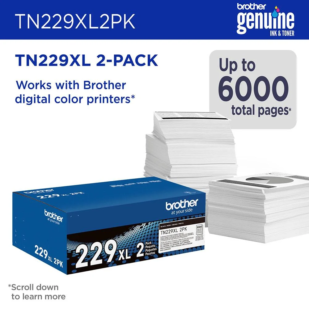 Brother TN229 Genuine High Yield Toner Cartridge, Black (Twin Pack) - Image 2