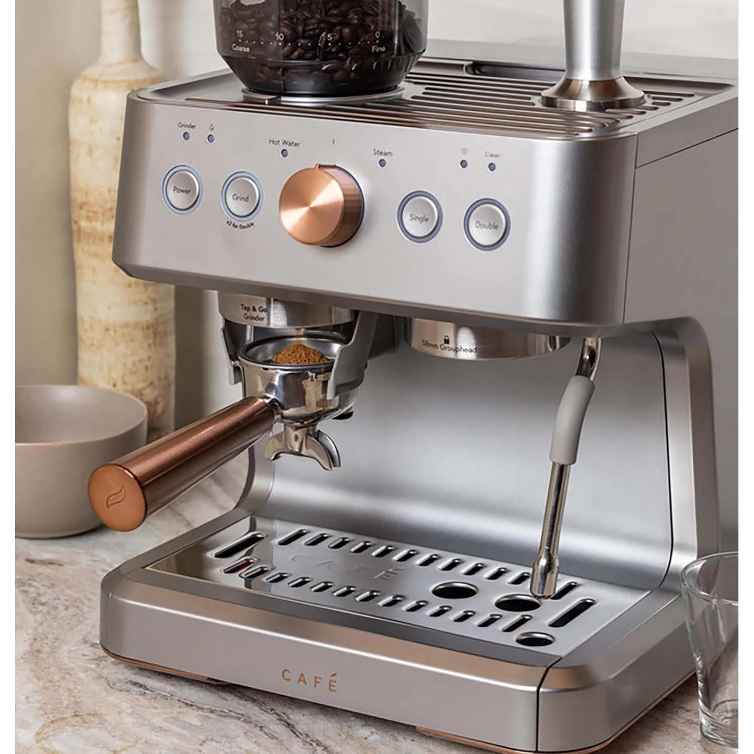 Cafe BELLISSIMO Semi Automatic Espresso Machine + Frother - Steel Silver - Image 2