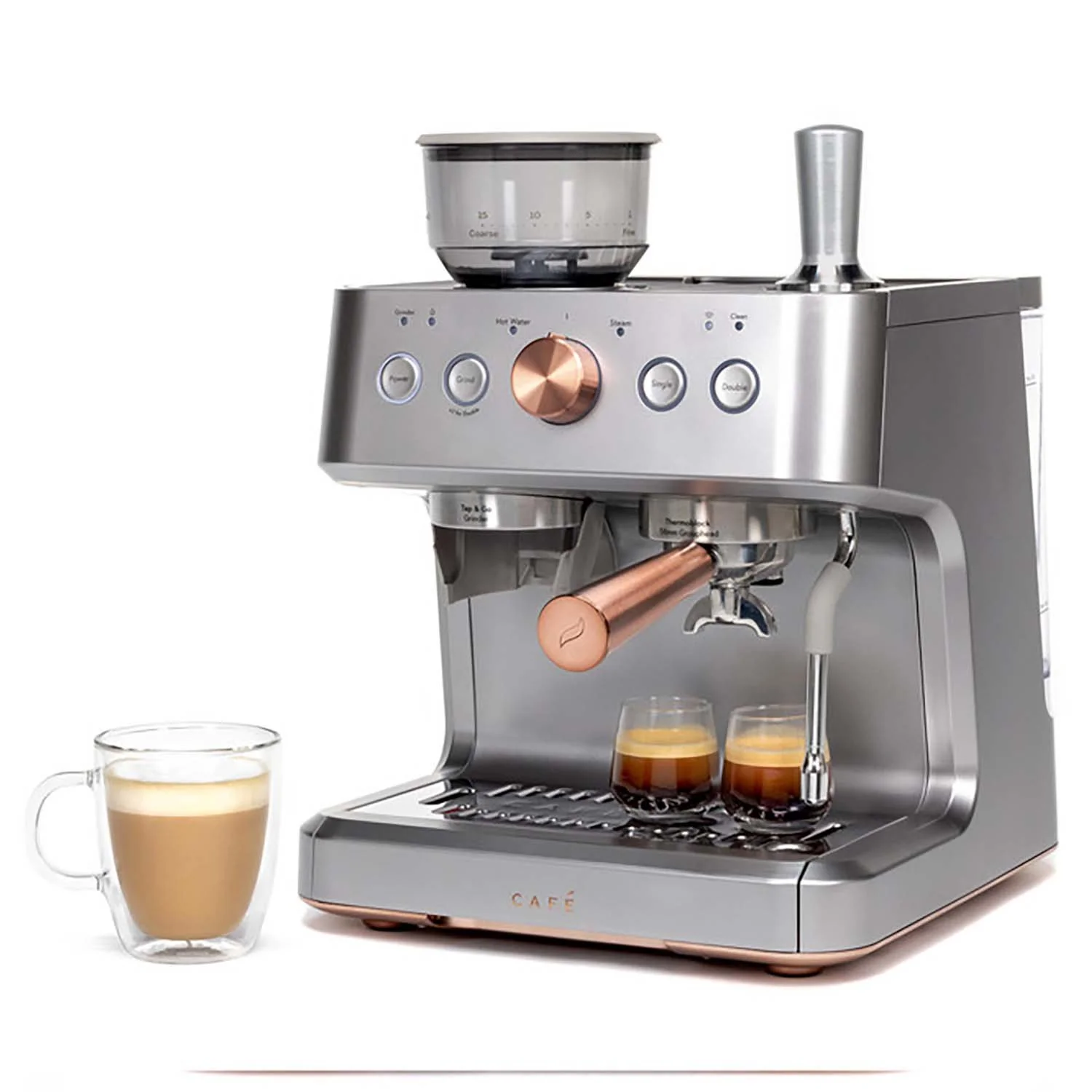 Cafe BELLISSIMO Semi Automatic Espresso Machine + Frother - Steel Silver - Image 4