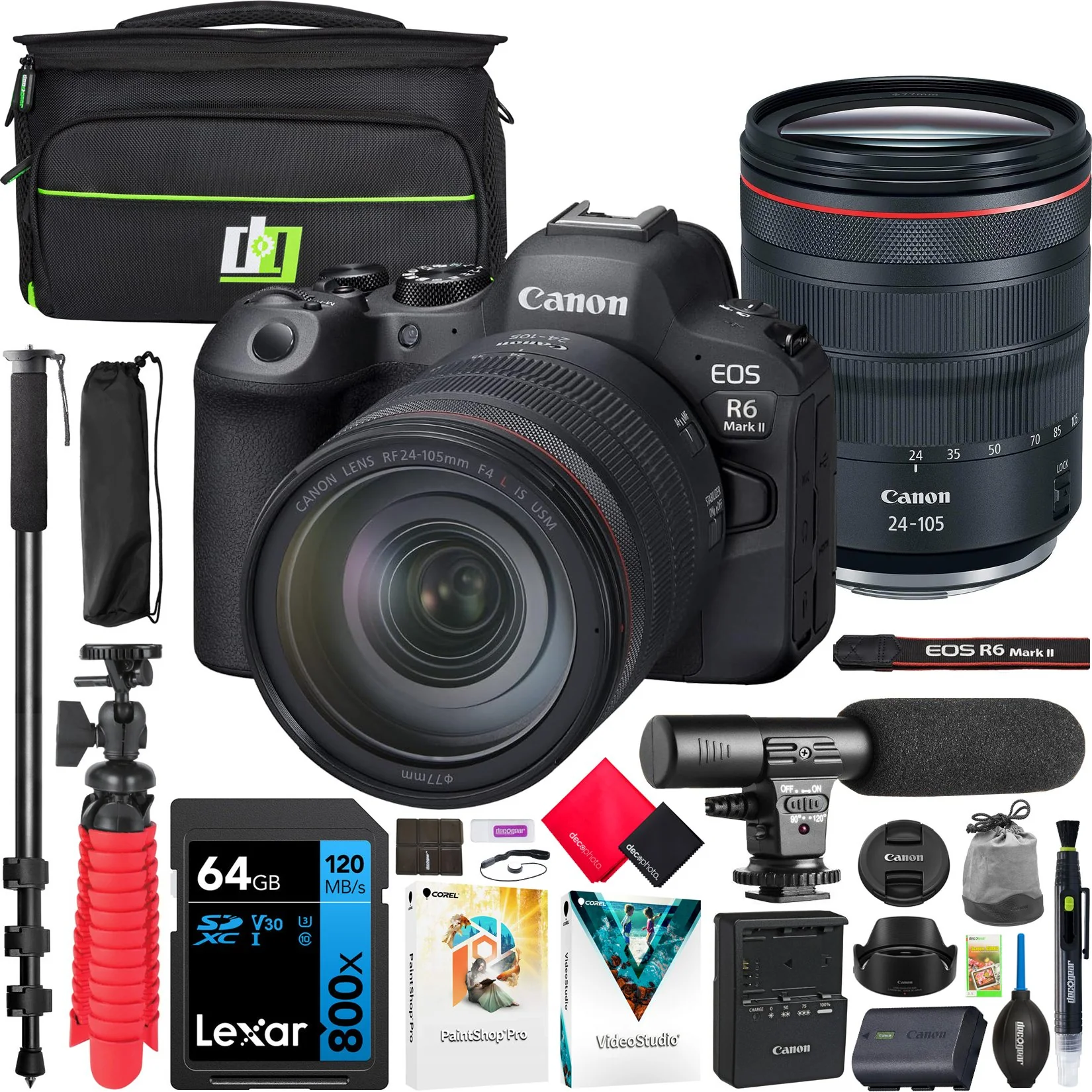 Canon EOS R6 Mark II Mirrorless Camera w/ RF 24-105mm USM Lens Kit (Renewed) + Bundle