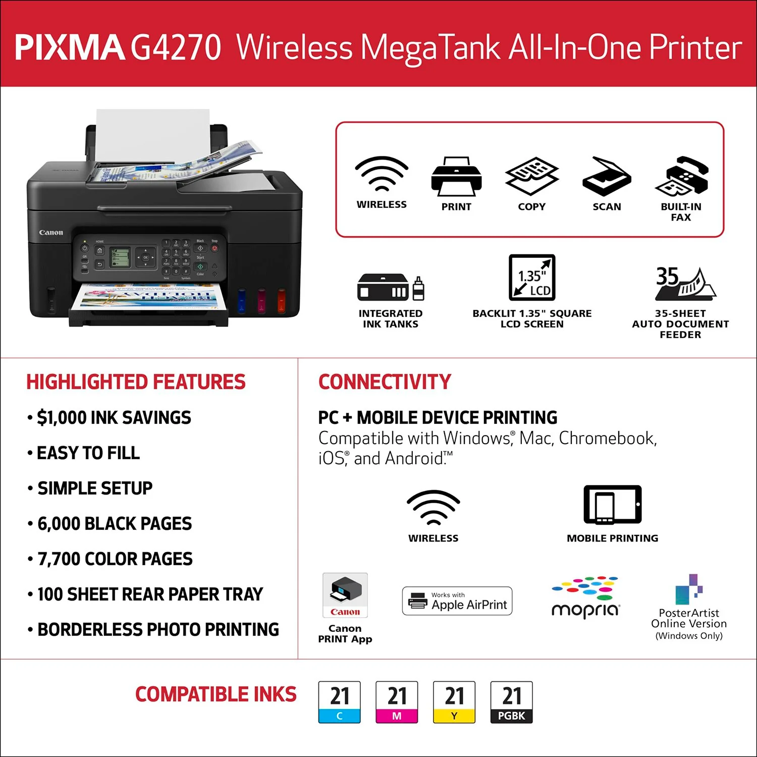 Canon Megatank G4270 All-in-One Wireless Supertank Printer |Print, Copy, Scan and Fax - Image 6