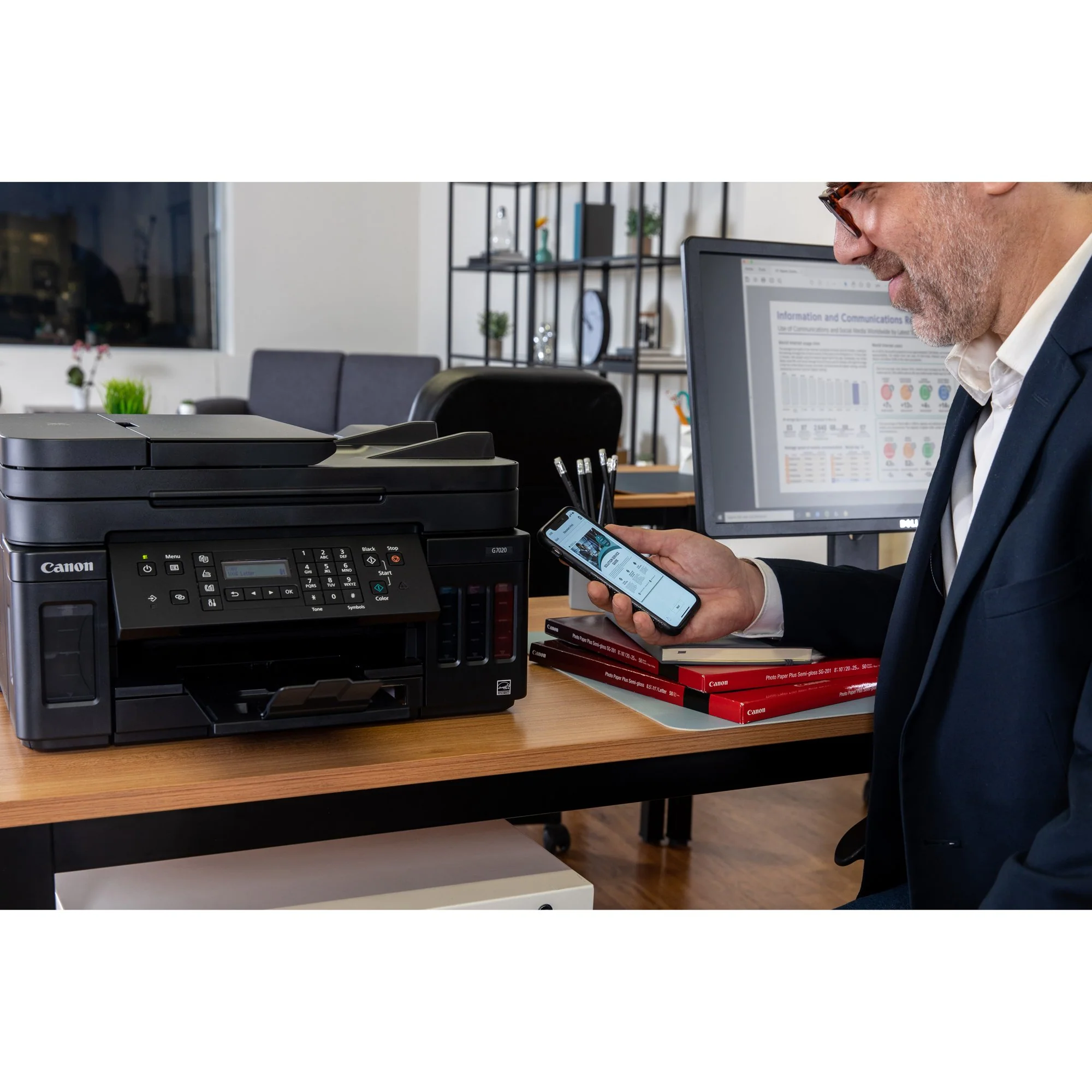 Canon PIXMA G7020 All-In-1 MegaTank Wireless Printer Copy Scan Fax Photo Office Bundle - Image 8