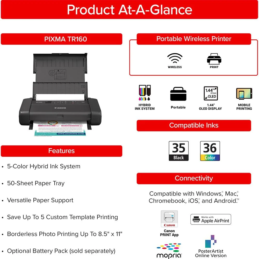 Canon  PIXMA TR160 Portable Wired/Wireless Inkjet Printer - Color - Image 5