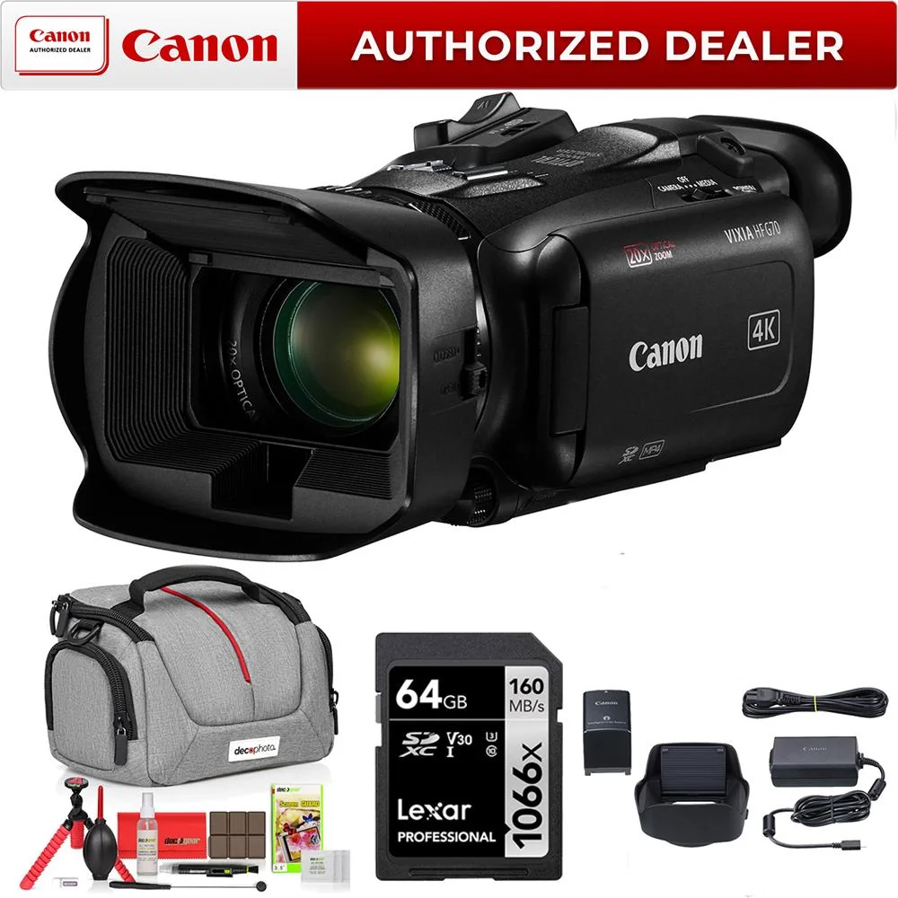 Canon Vixia HF G70 UHD 4K Camcorder Bundle Lexar 64GB SDXC Memory Card + Camera Bag