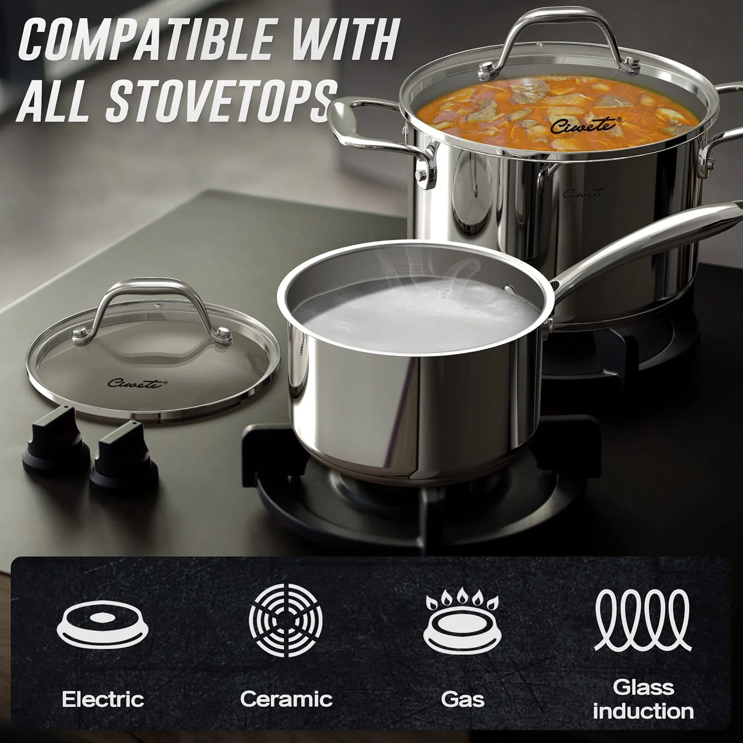 Ciwete 10-Piece Stainless Steel Pots and Pans Induction Cookware Set - Image 3