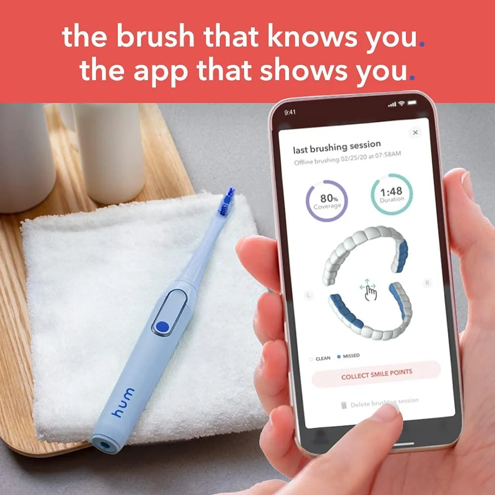 Colgate hum Smart Electric Toothbrush, Rechargeable Sonic Toothbrush w/ Travel Case Blue - Image 2