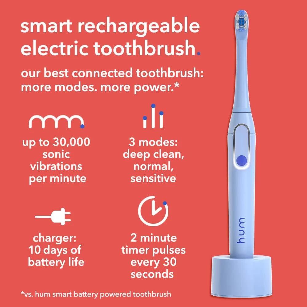 Colgate hum Smart Electric Toothbrush, Rechargeable Sonic Toothbrush w/ Travel Case Blue - Image 4