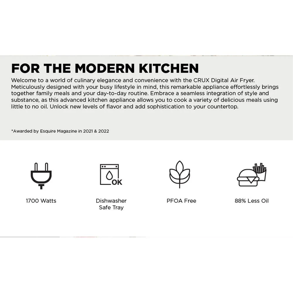 Crux 6 Qt Digital Air Fryer w/ Nonstick Removable Pan Dishwasher Safe & Crisping Tray - Image 8