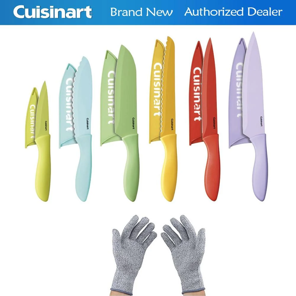 Cuisinart 12 Pcs Ceramic Coated Color Knife Set w/ Blade Guards + Safety Gloves - Image 4