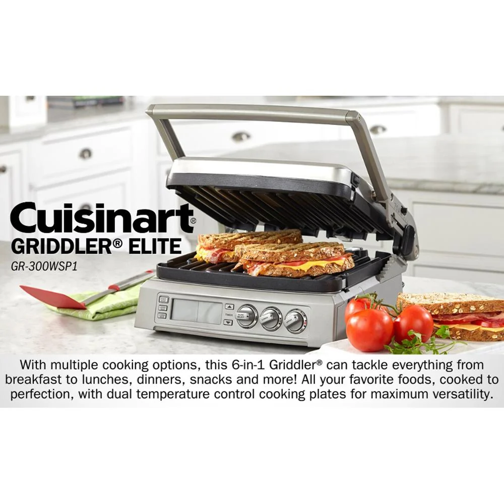 Cuisinart Elite Griddler/Grill; Stainless Steel - GR-300WSP1 - Open Box - Image 10