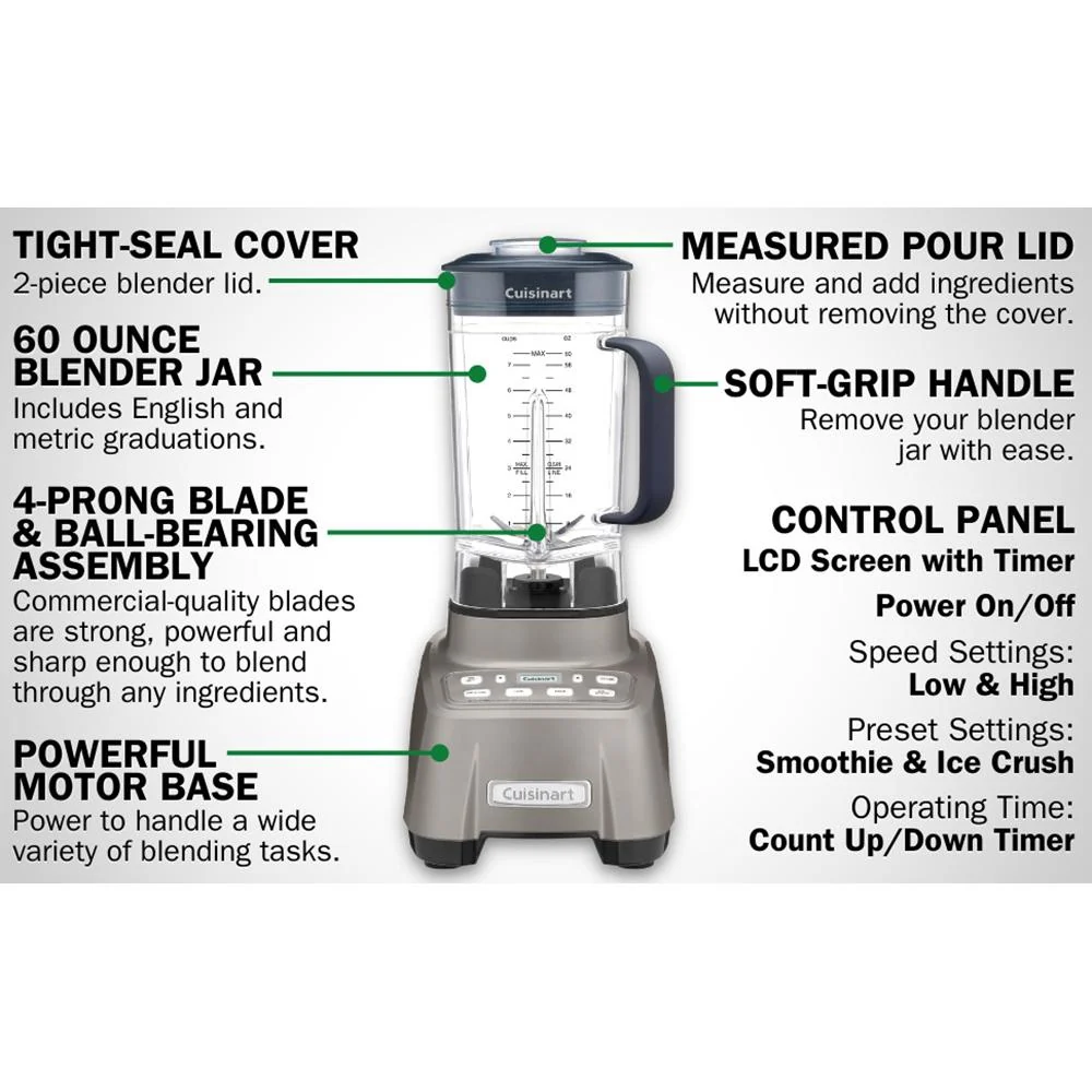 Cuisinart Hurricane Velocity Blender, 2.25 Peak, Gray (Refurbished) - Image 10