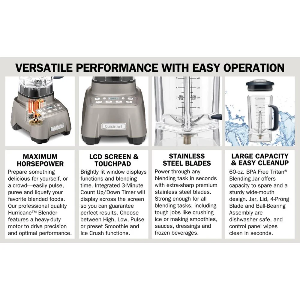 Cuisinart Hurricane Velocity Blender, 2.25 Peak, Gray (Refurbished) - Image 9