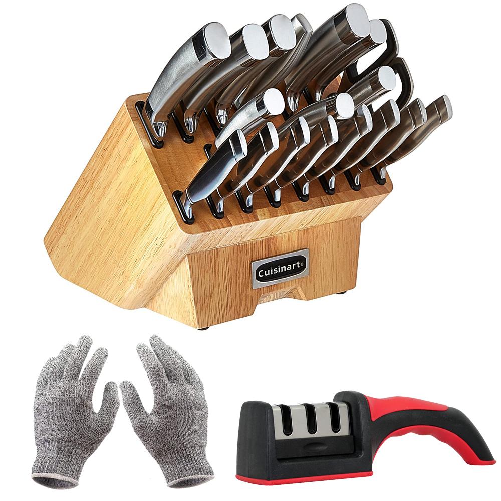 Cuisinart Normandy 19 PIece Cutlery Block Set Stainless Steel +Deco Knife Sharpener Bundle