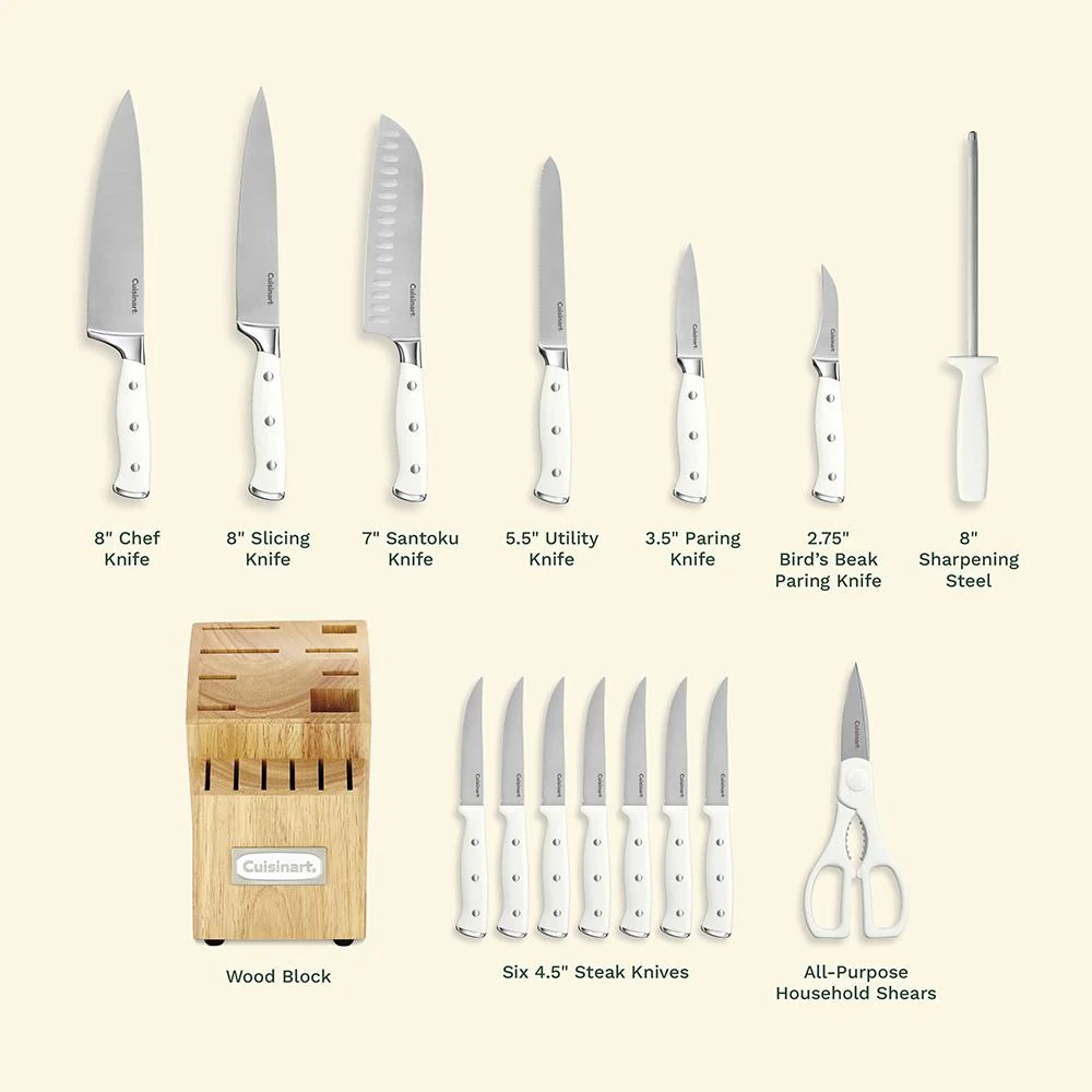 Cuisinart Triple Rivet 15-Piece Cutlery Set with Storage Block, White Open Box - Image 3