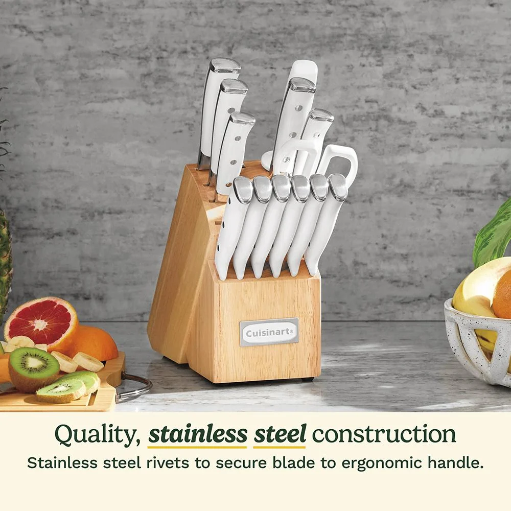 Cuisinart Triple Rivet 15-Piece Cutlery Set with Storage Block, White Open Box - Image 5
