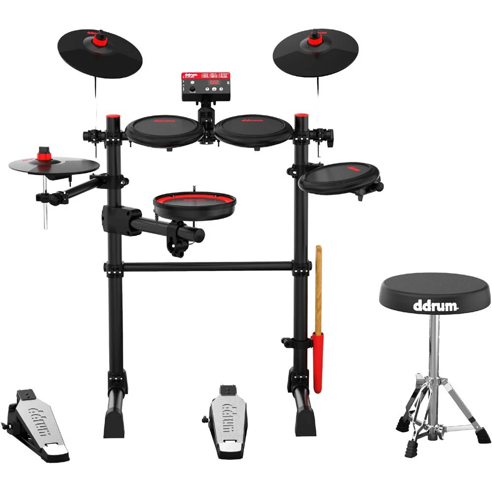 DDRUM Complete Electronic Drum Set w/ Mesh Drum Heads Black/Red+Equipment Bundle - Image 6