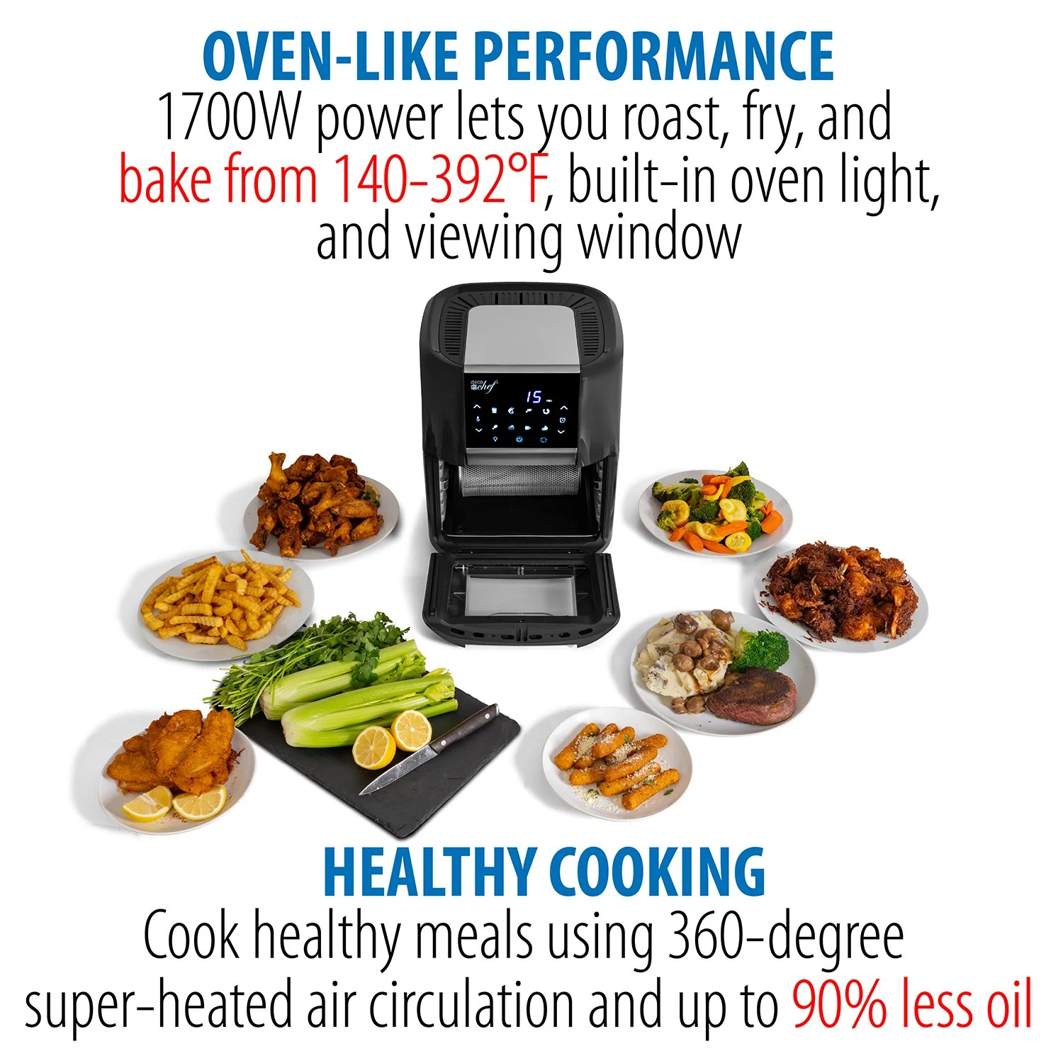 Deco Chef 12.7QT Digital Air Fryer Oven, Black + Bonus Deco Chef 16 Piece Knife Set - Image 3