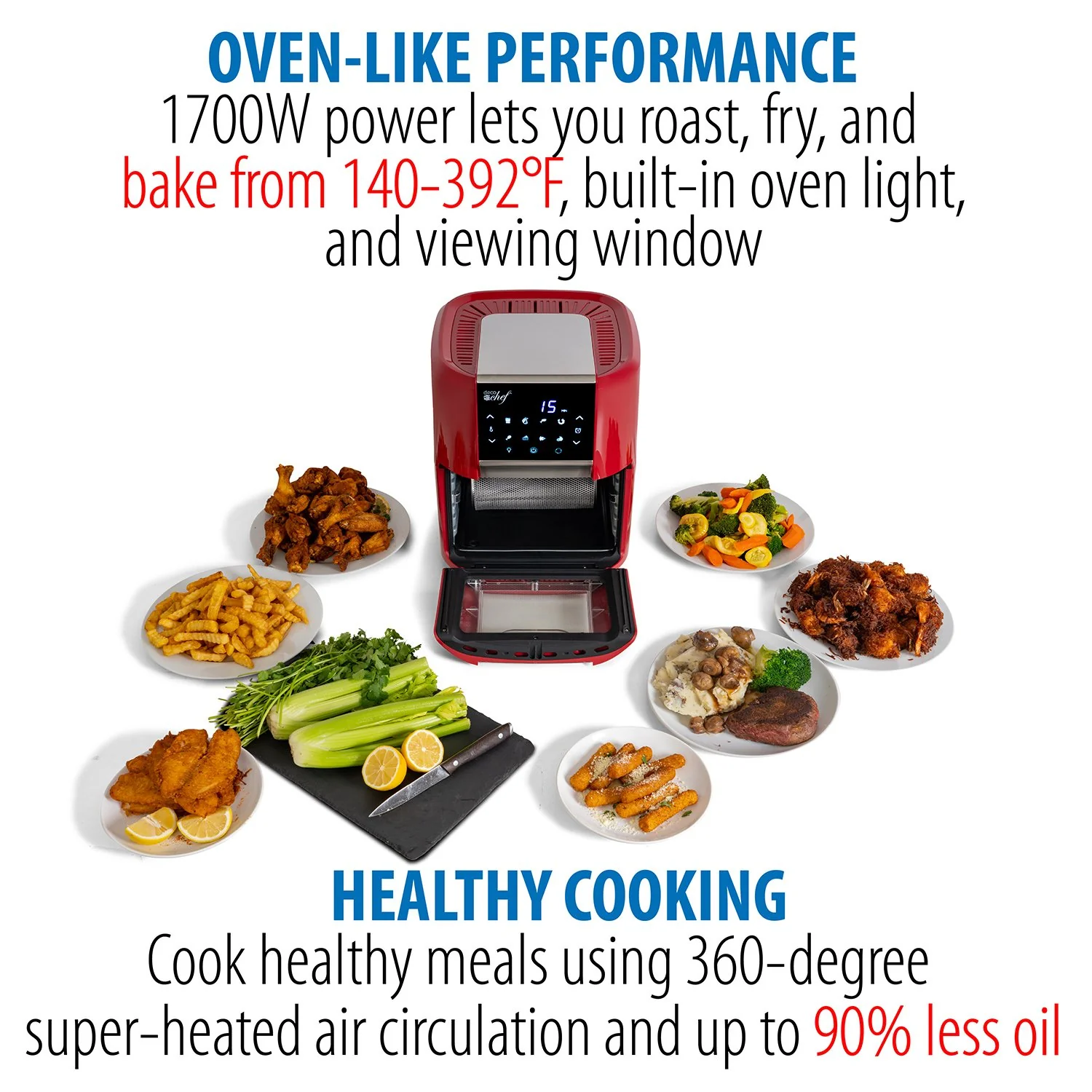 Deco Chef 12.7QT Digital Air Fryer Oven, Red + Bonus Deco Chef 12 Piece Knife Set - Image 3