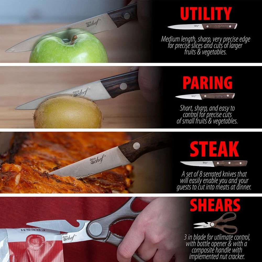 Deco Chef 16 Piece Knife Set w/ Wedge Handles; Shears; Block; and Cutting Board - Open Box - Image 7