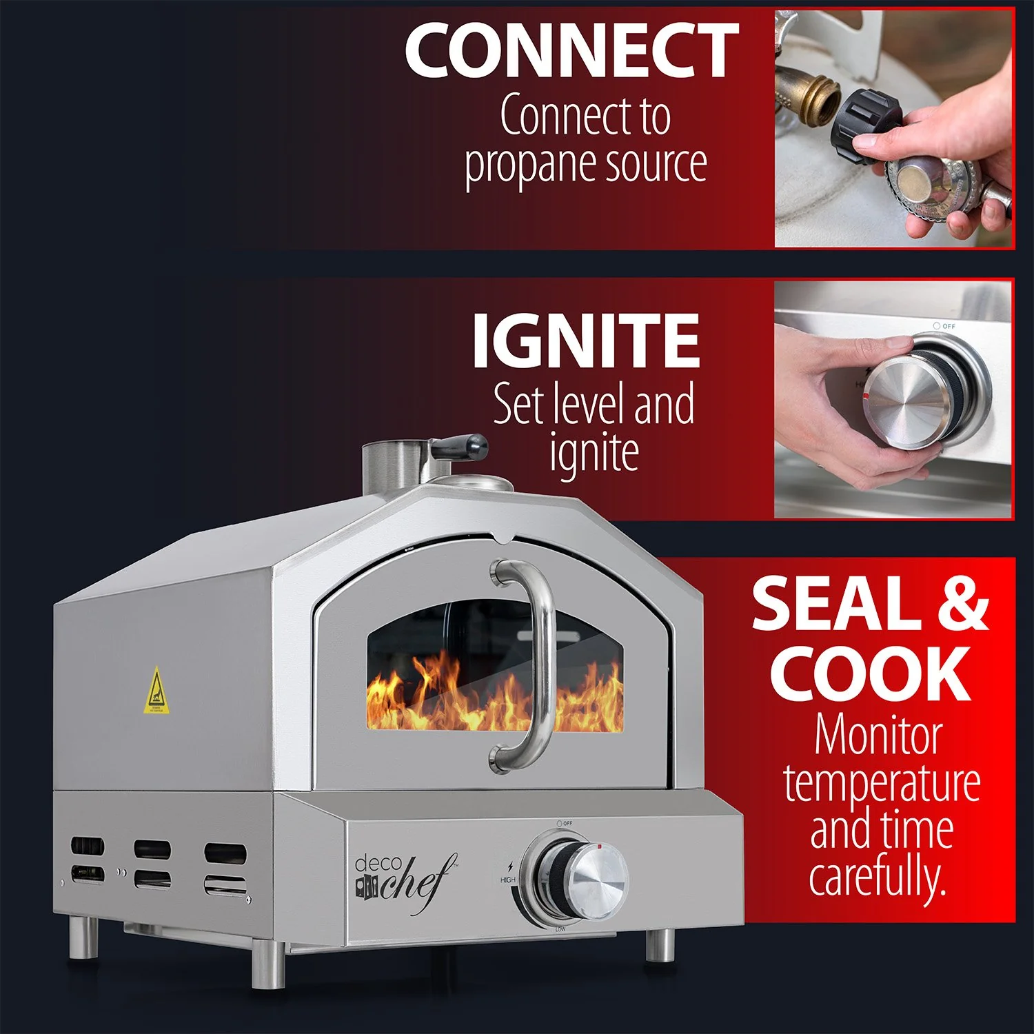 Deco Chef 2-in-1 Propane Gas Pizza Oven & Grill, Portable, with Pizza Stone, Peel, Rack - Image 10