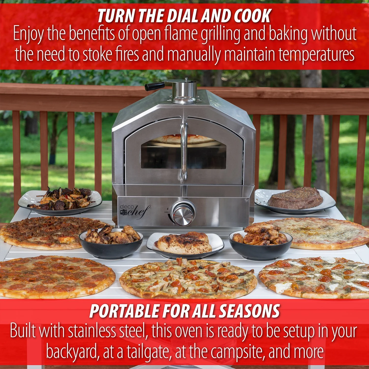 Deco Chef 2-in-1 Propane Gas Pizza Oven & Grill, Portable, with Pizza Stone, Peel, Rack - Image 6
