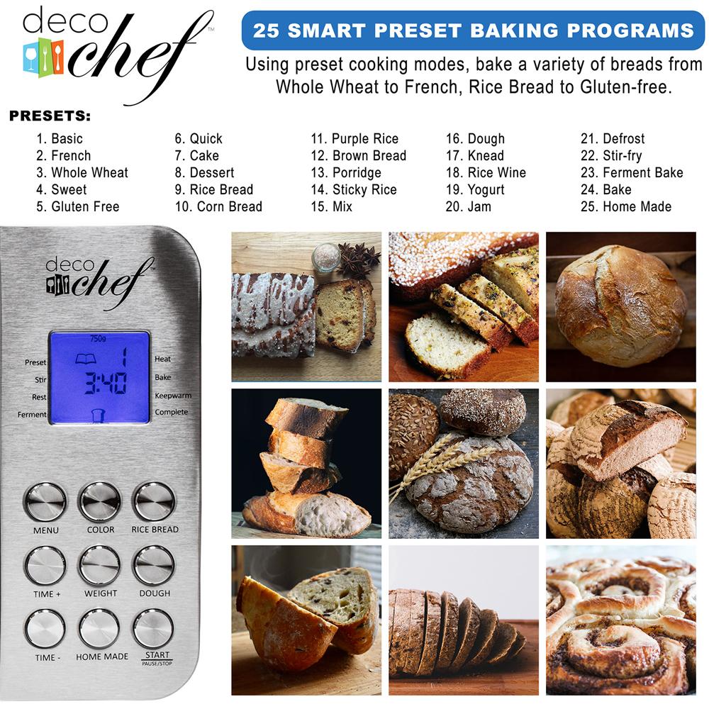 Deco Chef 2 LB Stainless Steel Bread Maker with Smart Cooking Programs+Warranty - Image 11