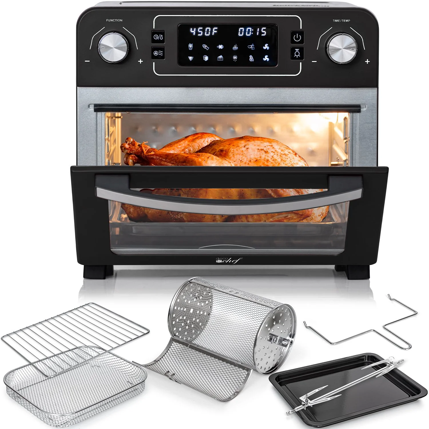 Deco Chef 24QT Stainless Steel Countertop Toaster Air Fryer Oven + 6-Pcs Knife Set Black - Image 3