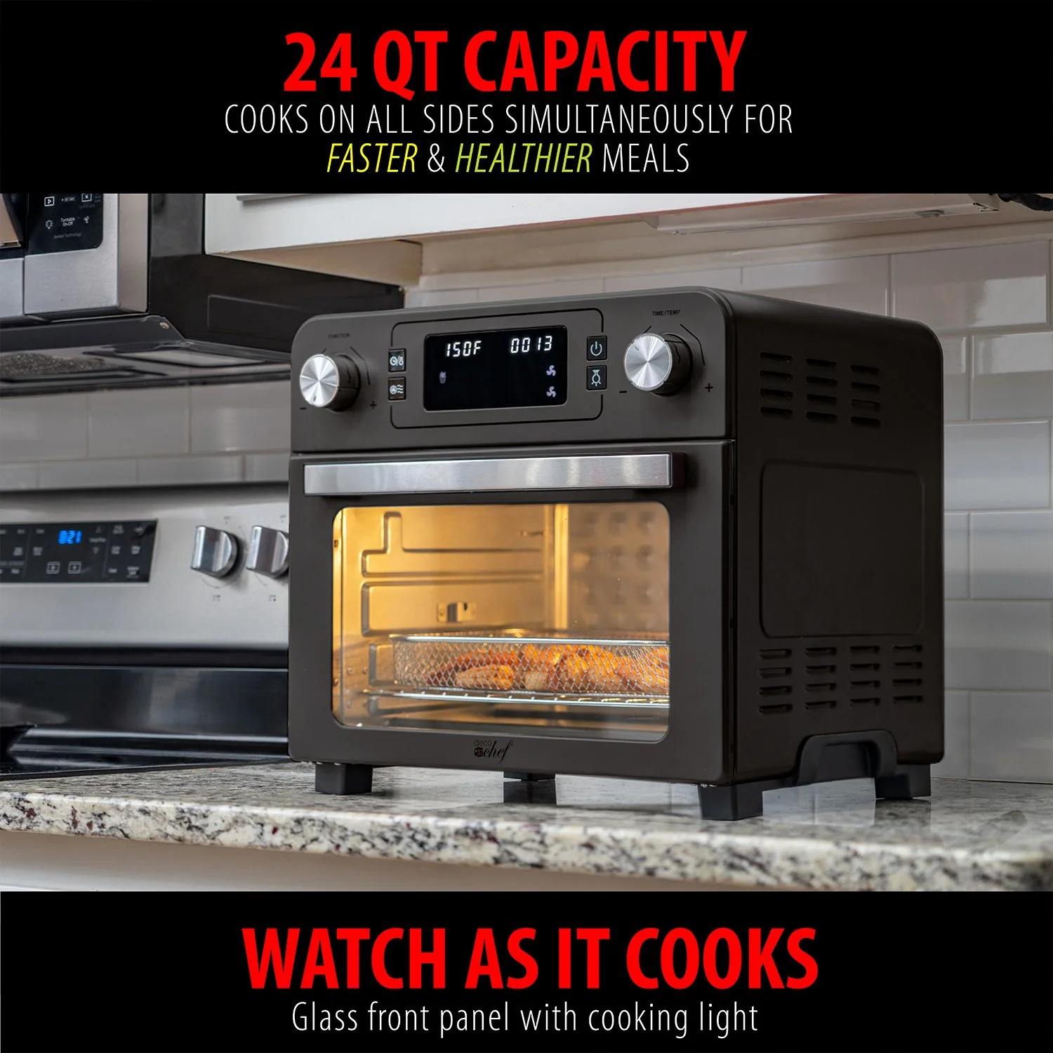 Deco Chef 24QT Stainless Steel Countertop Toaster Air Fryer Oven with Accessories (Black) - Image 7