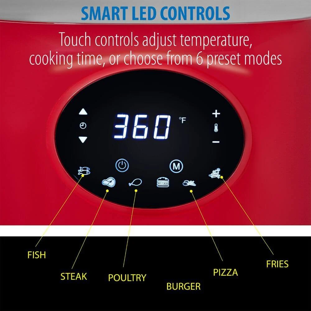 Deco Chef 3.7QT Digital Air Fryer (Red) Bundle with Gourmet 12-Piece Knife Set - Image 7