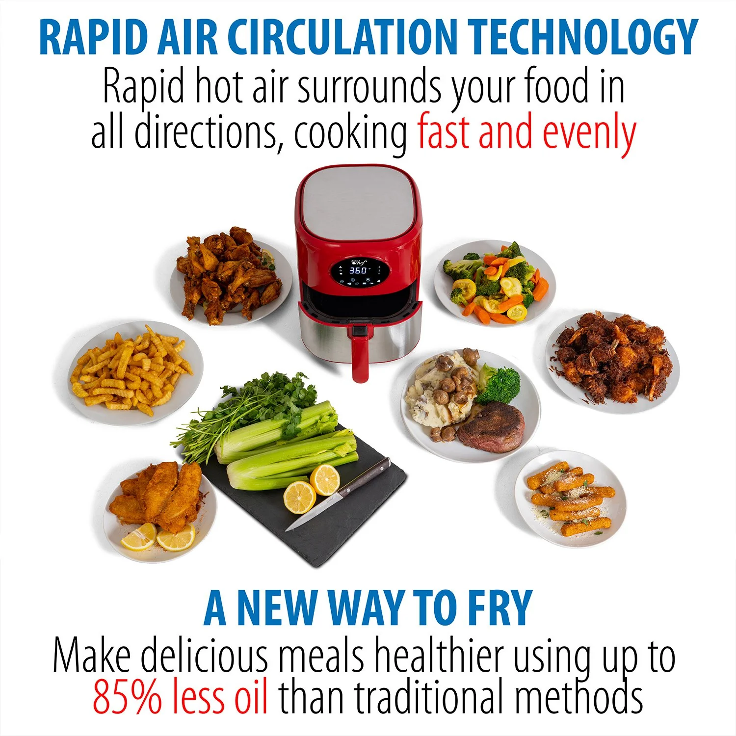 Deco Chef 3.7QT Digital Air Fryer with 6 Cooking Presets, Dishwasher Safe Basket, Red - Image 9