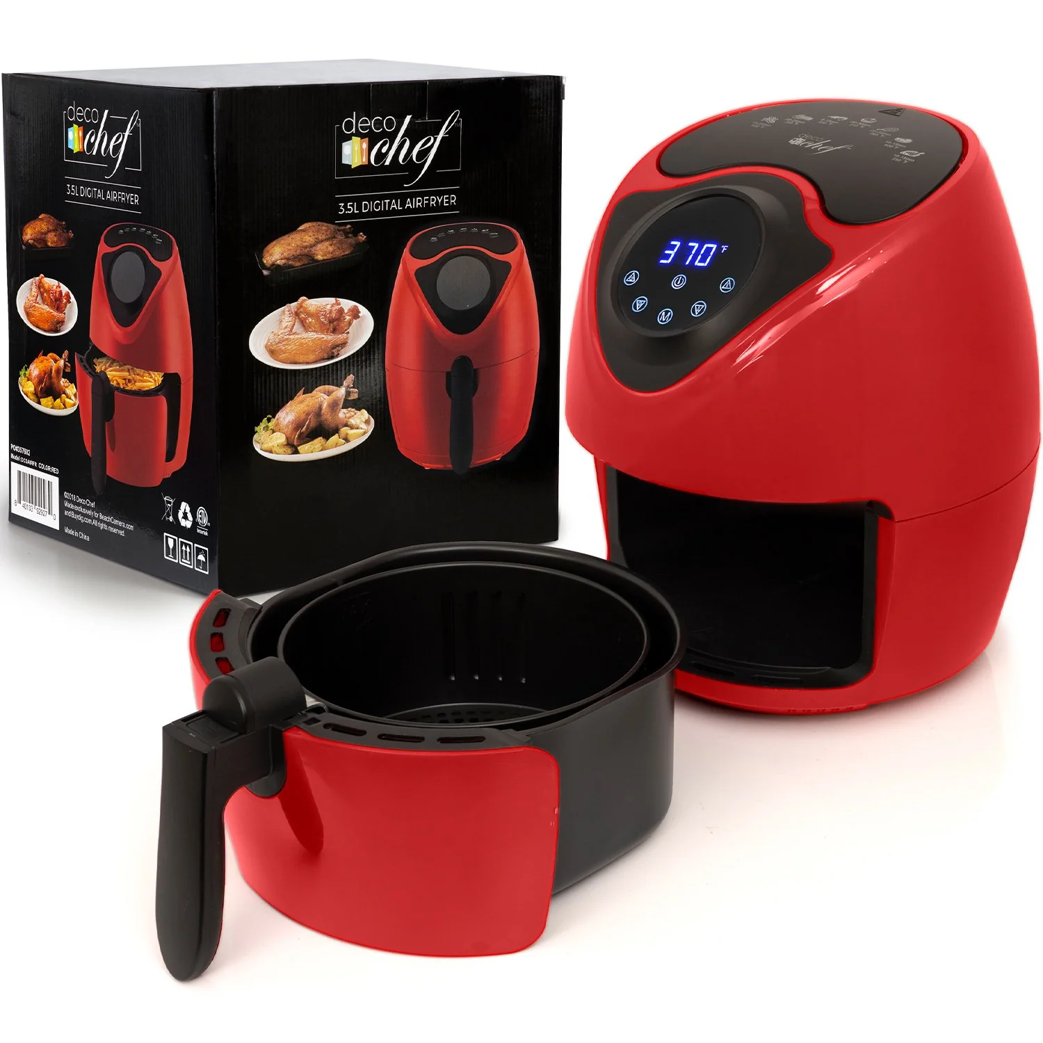 Deco Chef 3.7QT Personal Digital Air Fryer, 7 One-Touch Cooking Programs, 1300W, Red - Image 2