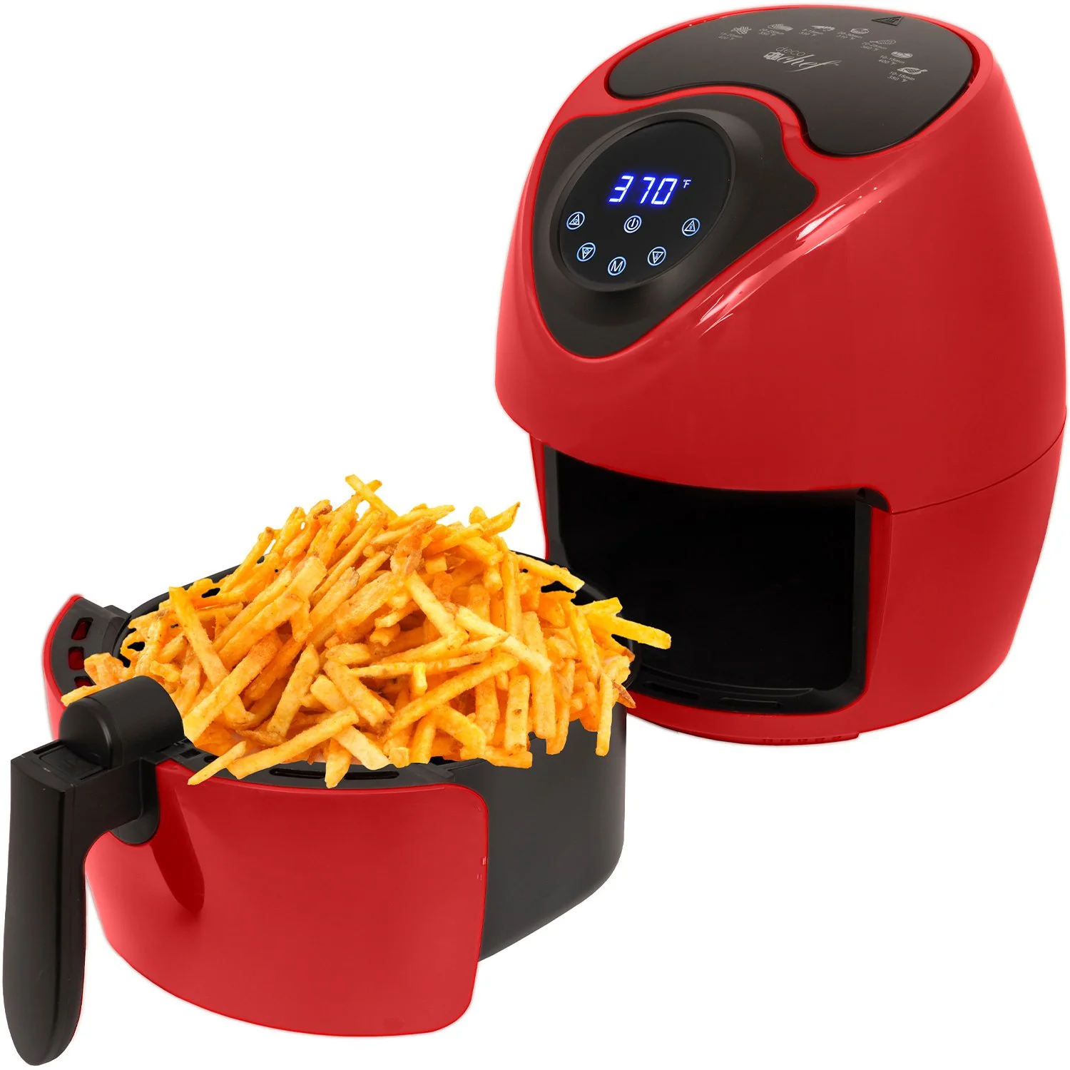 Deco Chef 3.7QT Electric Oil-Free Digital Air Fryer, Red + Deco Chef 12-Piece Knife Set - Image 4
