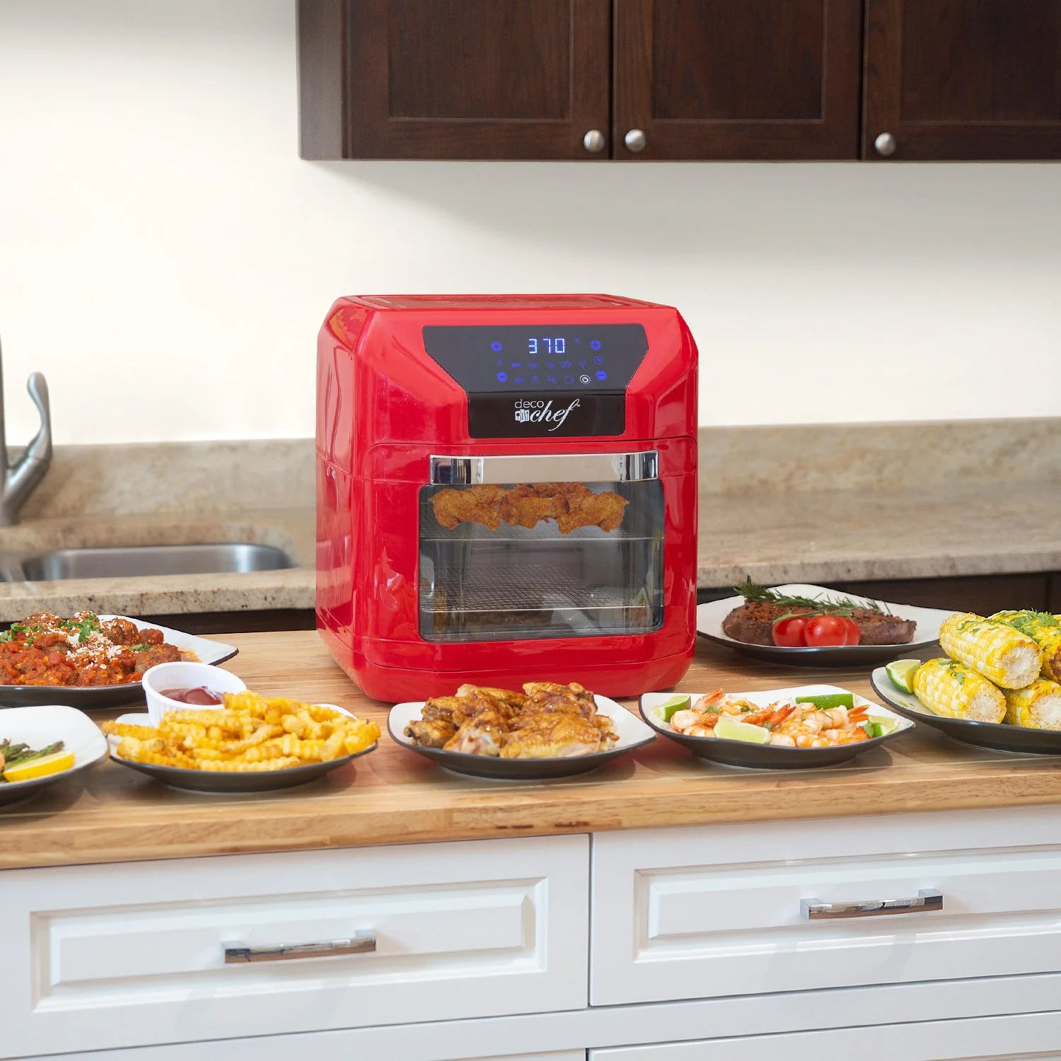 Deco Chef 7-in-1 Digital 10.5QT Air Fryer Convection Oven with Simple Touch Display, Red - Image 11